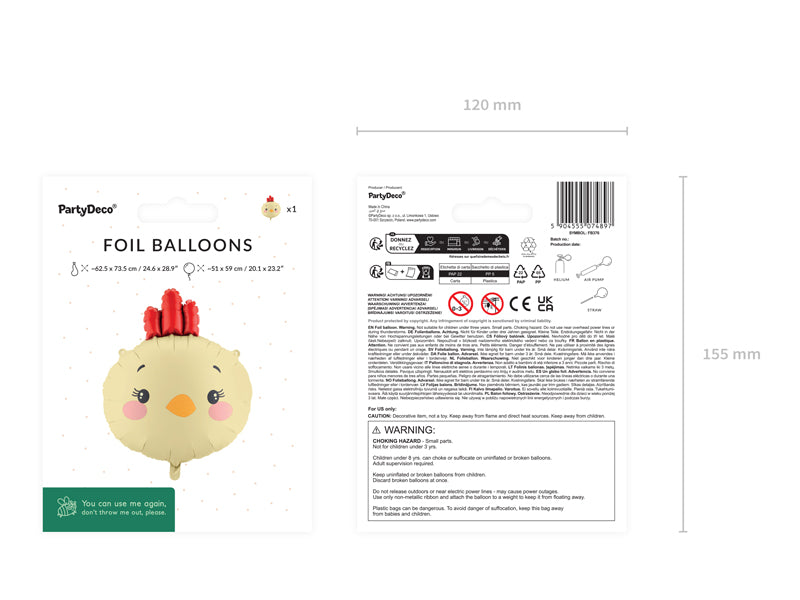 Folija balons Chicken, 51x59 cm, dažādas krāsas (Foil balloon Chicken, mix)