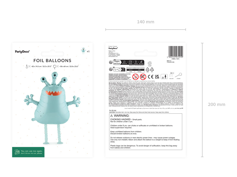 Folija balons Alien, 58x60 cm, dažādas krāsas (Foil balloon Alien, mix)