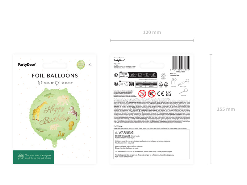Folija balons tablet ''Happy Dzimšanas diena'' Safari, 35x35 cm, dažādas krāsas (Foil balloon tablet ''Happy Birthday'' Safari, mix)