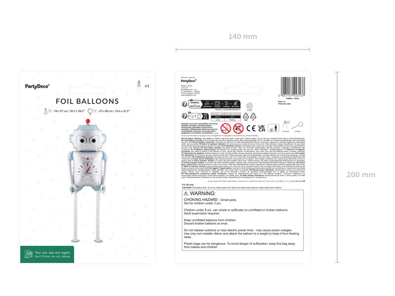 Folija balons Robot, 37x80 cm, dažādas krāsas (Foil balloon Robot, mix)