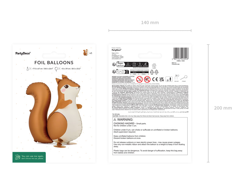 Folija balons Vāvere, 51x59 cm, dažādas krāsas (Foil balloon Squirrel, mix)