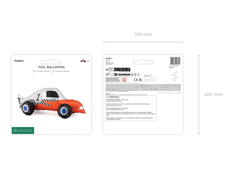 Folija balons Sacīkšu auto, 90x34 cm, dažādas krāsas (Foil balloon Racing Car, mix)