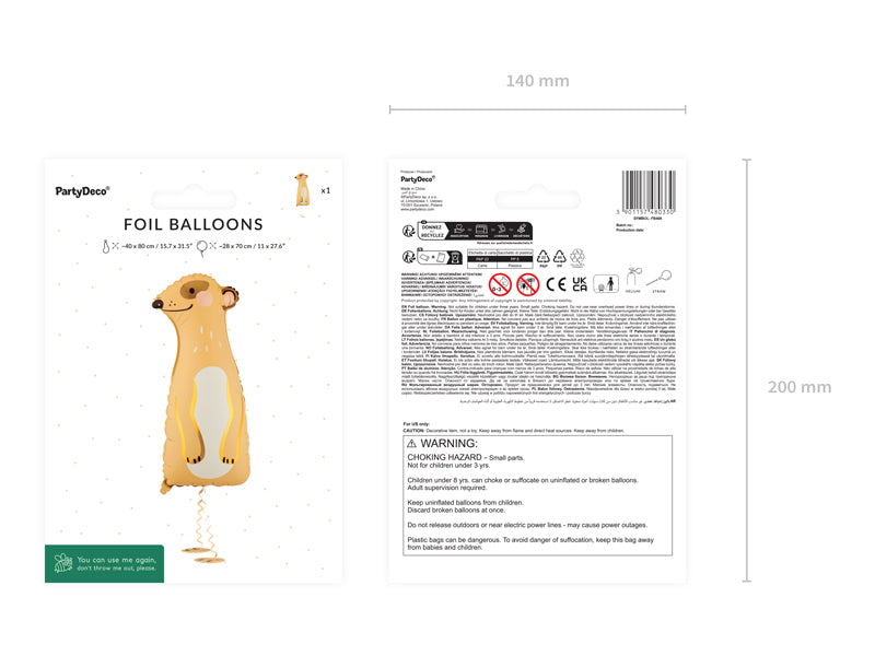 Stāvošs folija balons Meerkat, 28x70 cm, dažādas krāsas (Standing foil balloon Meerkat, mix)