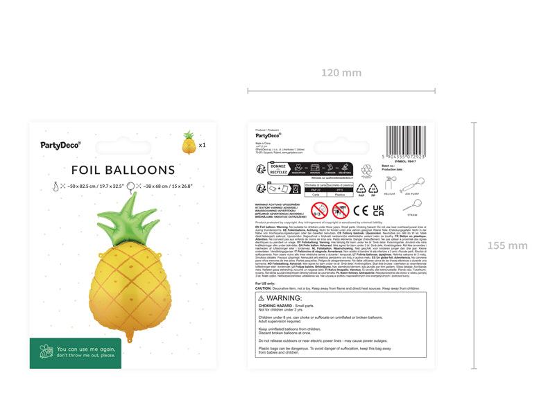 Folija balons Pineapple, 38x68 cm, yellow (Foil balloon Pineapple, yellow)