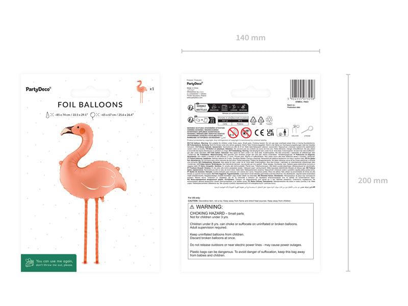 Folija balons Flamingo, 65x67 cm, coral (Foil balloon Flamingo, coral)