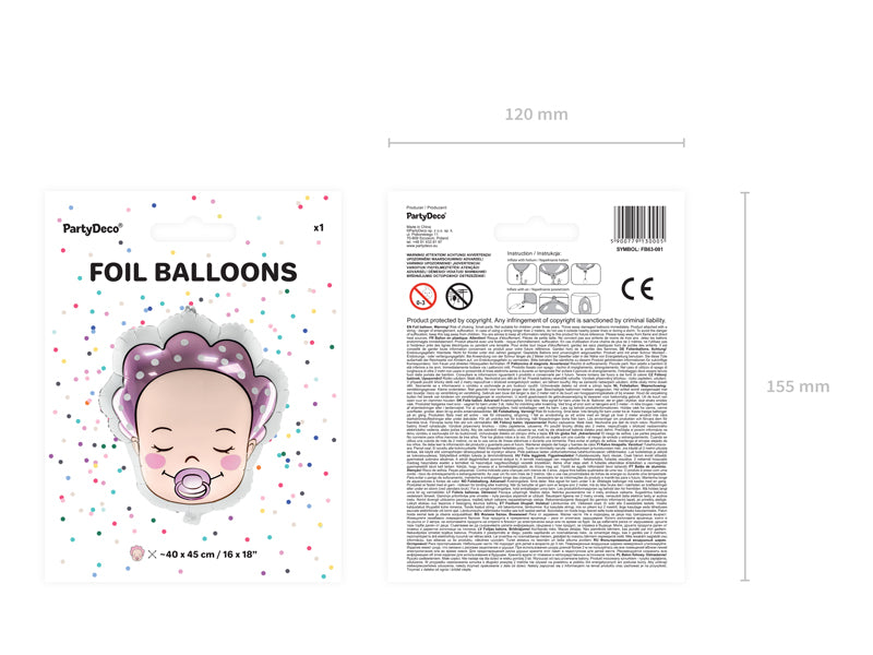 Folija balons Baby - Girl, 40x45cm, dažādas krāsas (Foil balloon Baby - Girl, mix)