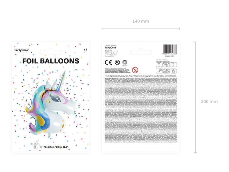Folija balons Vienradzis, 73x90cm, dažādas krāsas (Foil balloon Unicorn, mix)
