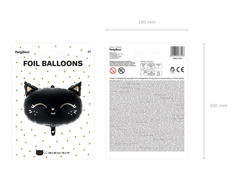 Folija balons Kaķis, 48x36cm, melns (Foil Balloon Cat, black)