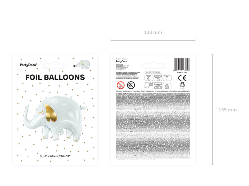 Folija balons Elephant, 83x58 cm, dažādas krāsas (Foil Balloon Elephant, mix)