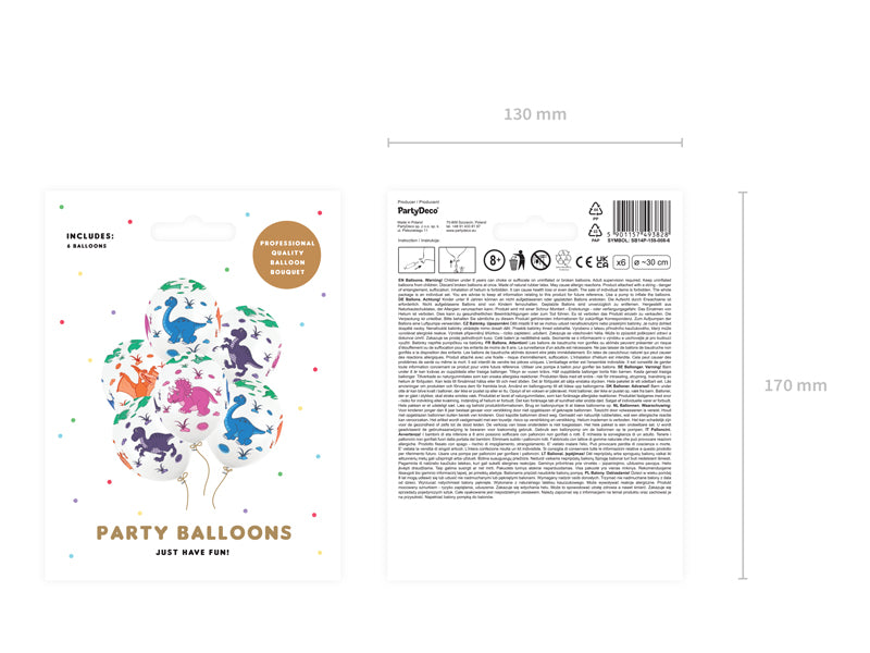 Baloni 30cm, Dinosaurs, Pastel Pure balts (Balloons, Dinosaurs, Pastel Pure White)
