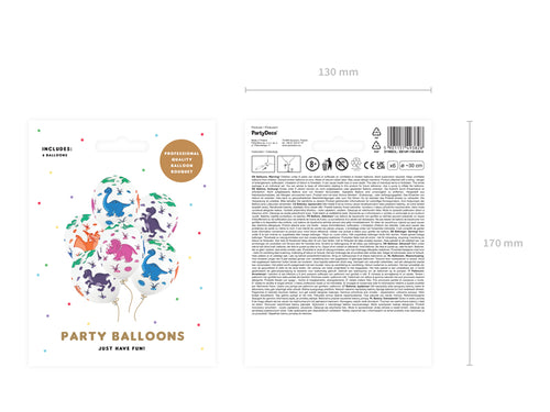 Baloni 30cm, Dinosaurs, Pastel Pure balts (Balloons, Dinosaurs, Pastel Pure White)