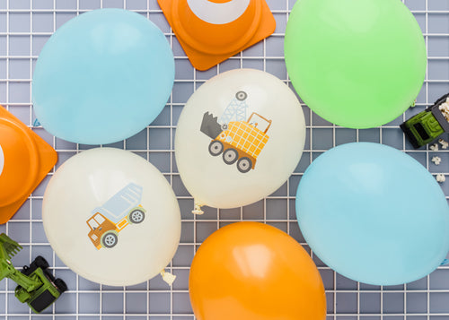 Baloni 30 cm, Construction vehicles, dažādas krāsas (Balloons, Construction vehicles, mix)
